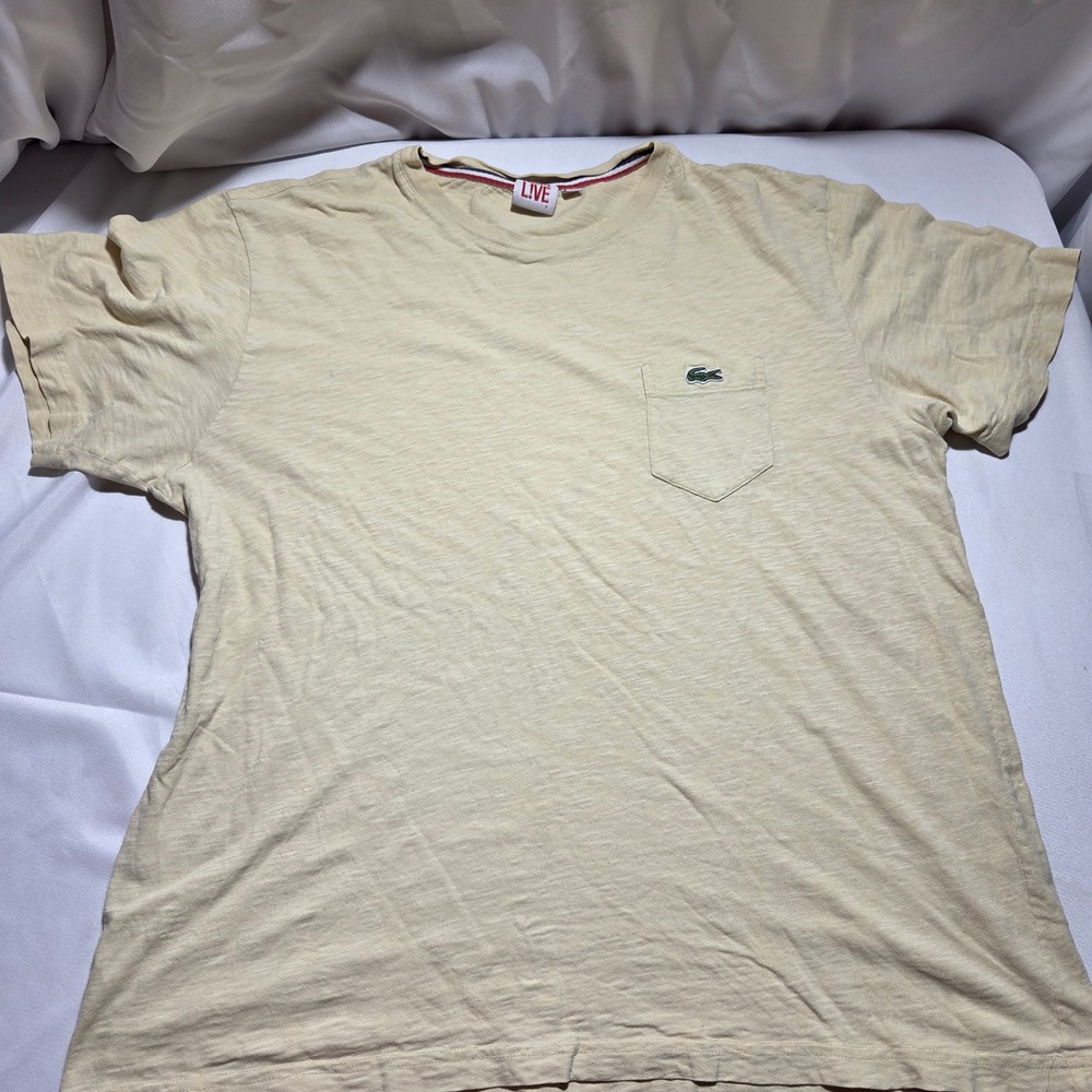 Lacoste LIVE Mens Slub Knit Pocket T-Shirt Yellow Size 7 XL Logo Tee‎